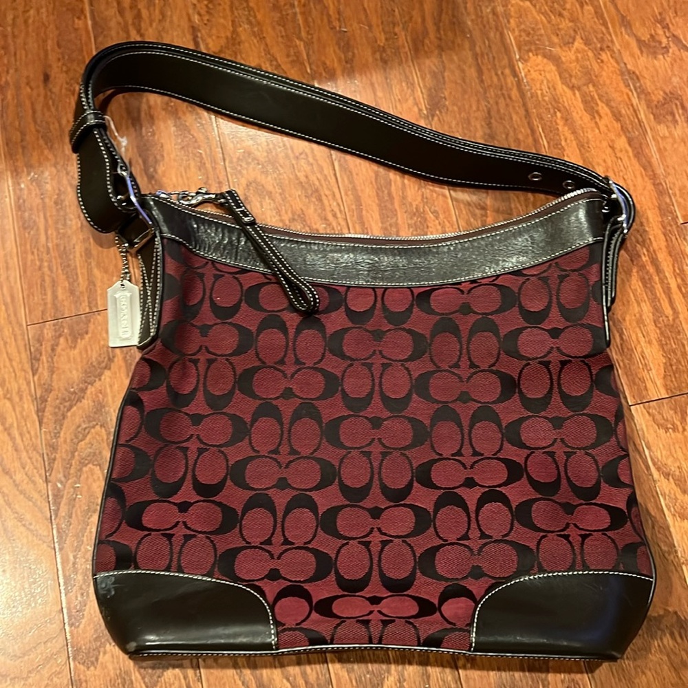 Coach wine color logo monogram hobo bag